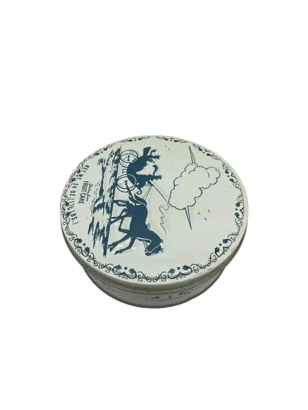 Vintage Shirley Jean Fruitcake Tin: Embossed Victorian Winter Scene